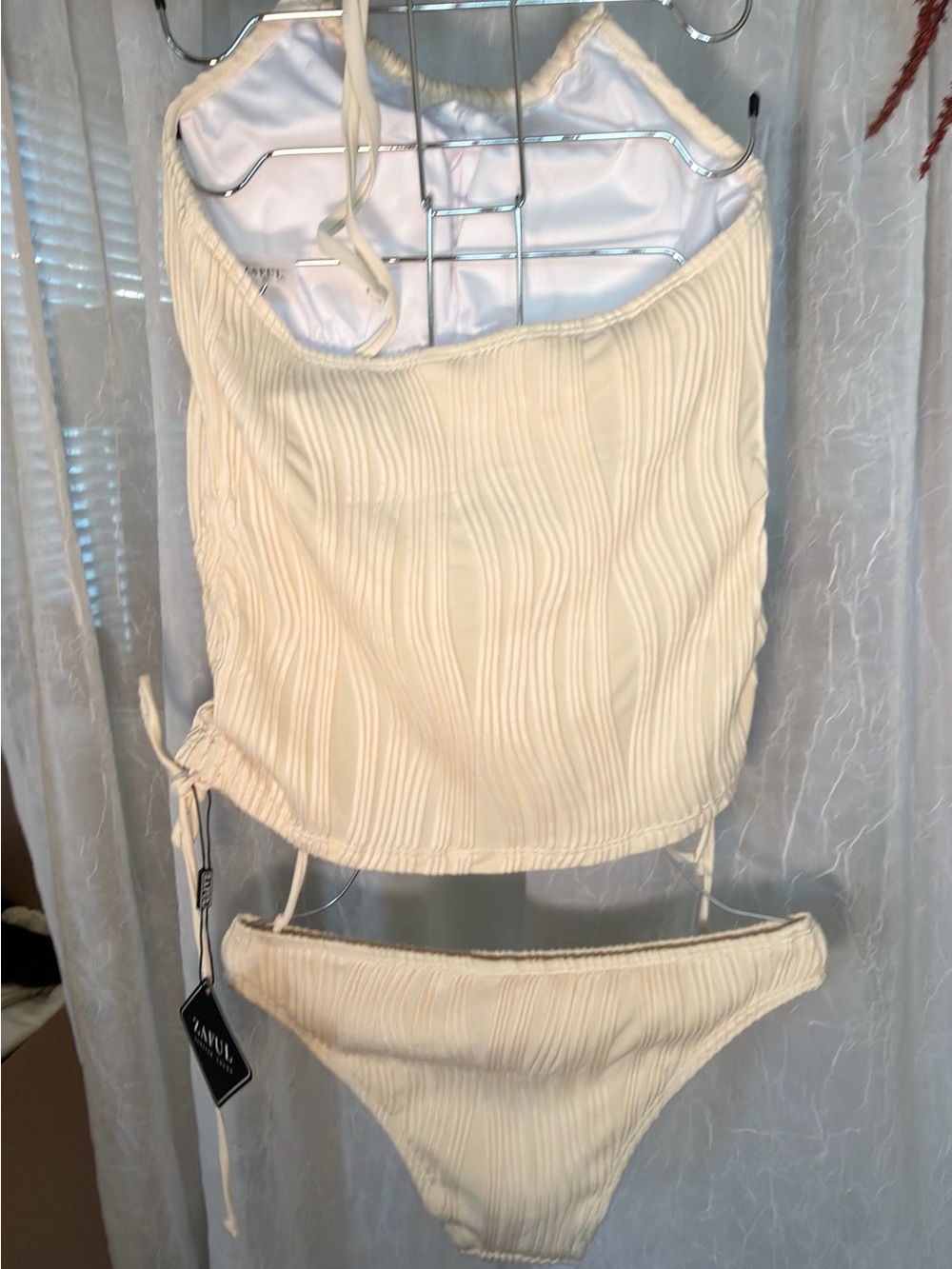 Zaful Cream Ribbed Drawstring Two-Piece Bikini - Picture 6 of 9